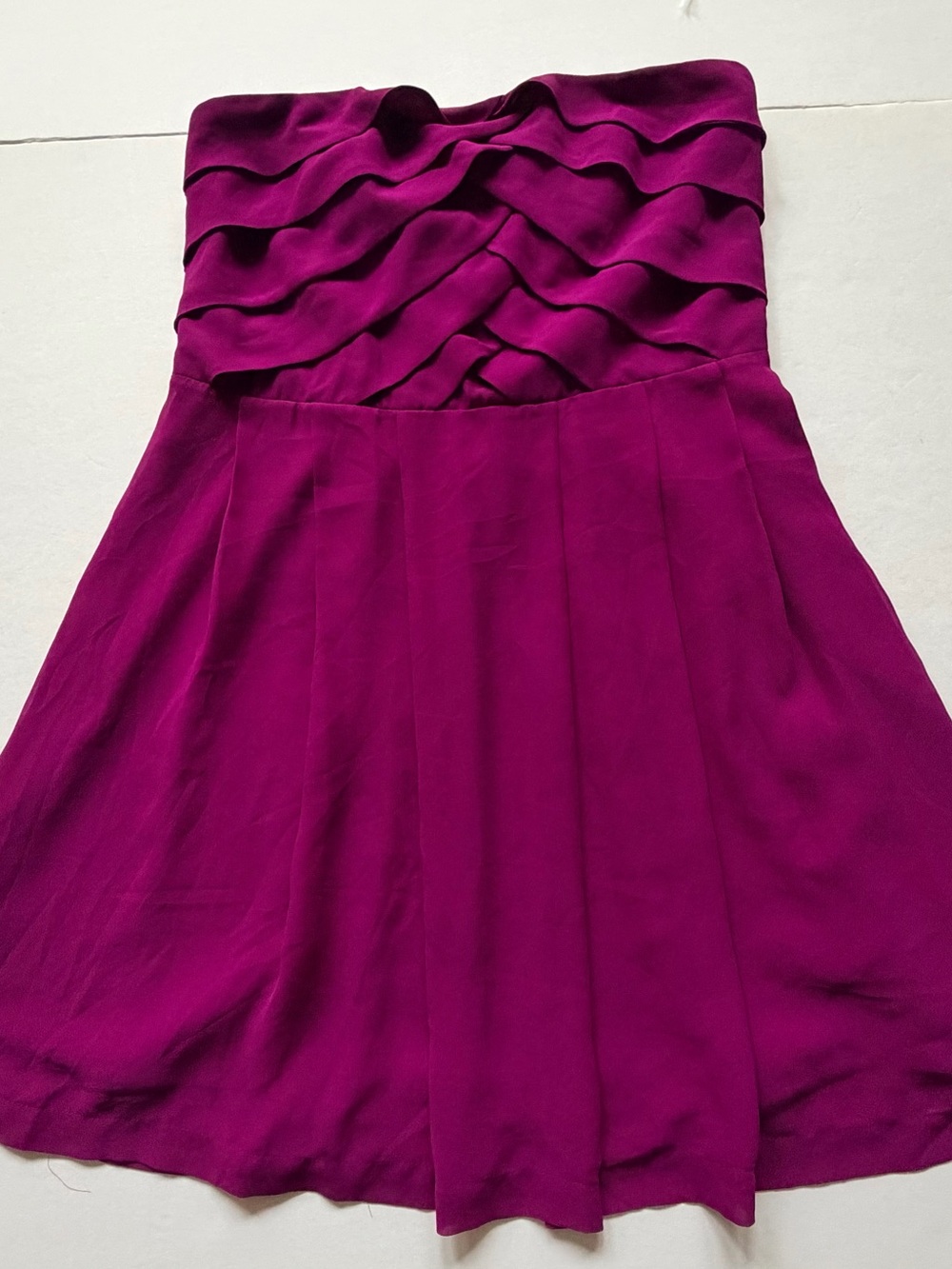 Express Strapless Ruffle Bodice Midi Dress in Magenta